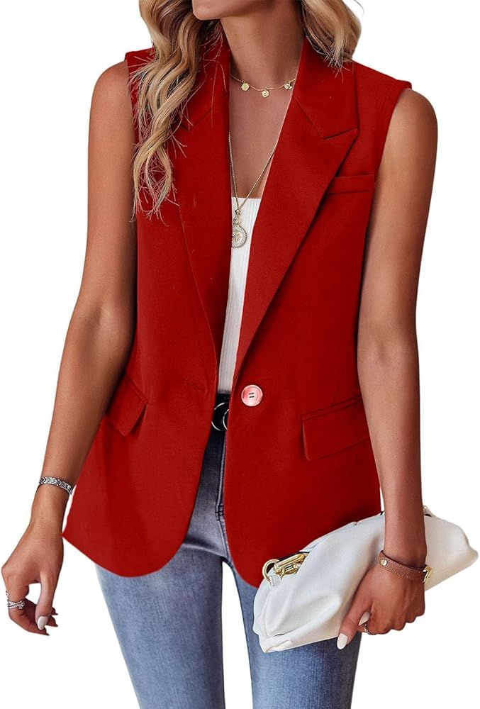 utcoco Women's Casual Business Blazer Vest Sleeveless Open Front Blazer Waistcoat with Pockets | Amazon (US)