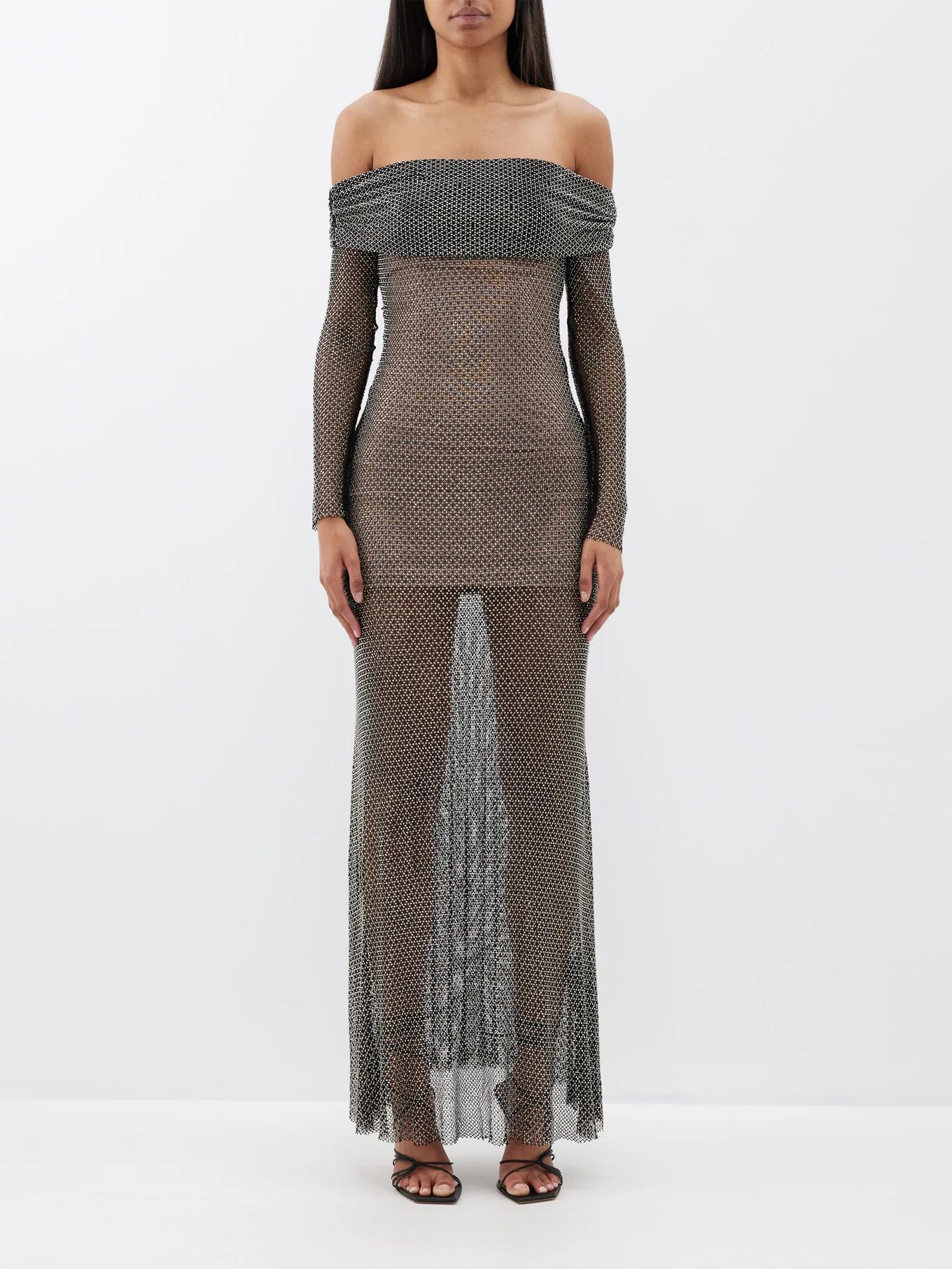 Crystal-embellished fishnet and tulle maxi dress | Matches (UK)