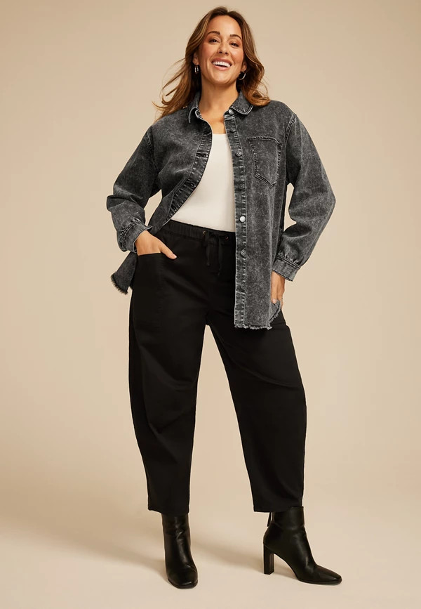 Plus Size Washed Black Fray Hem Shacket | Maurices