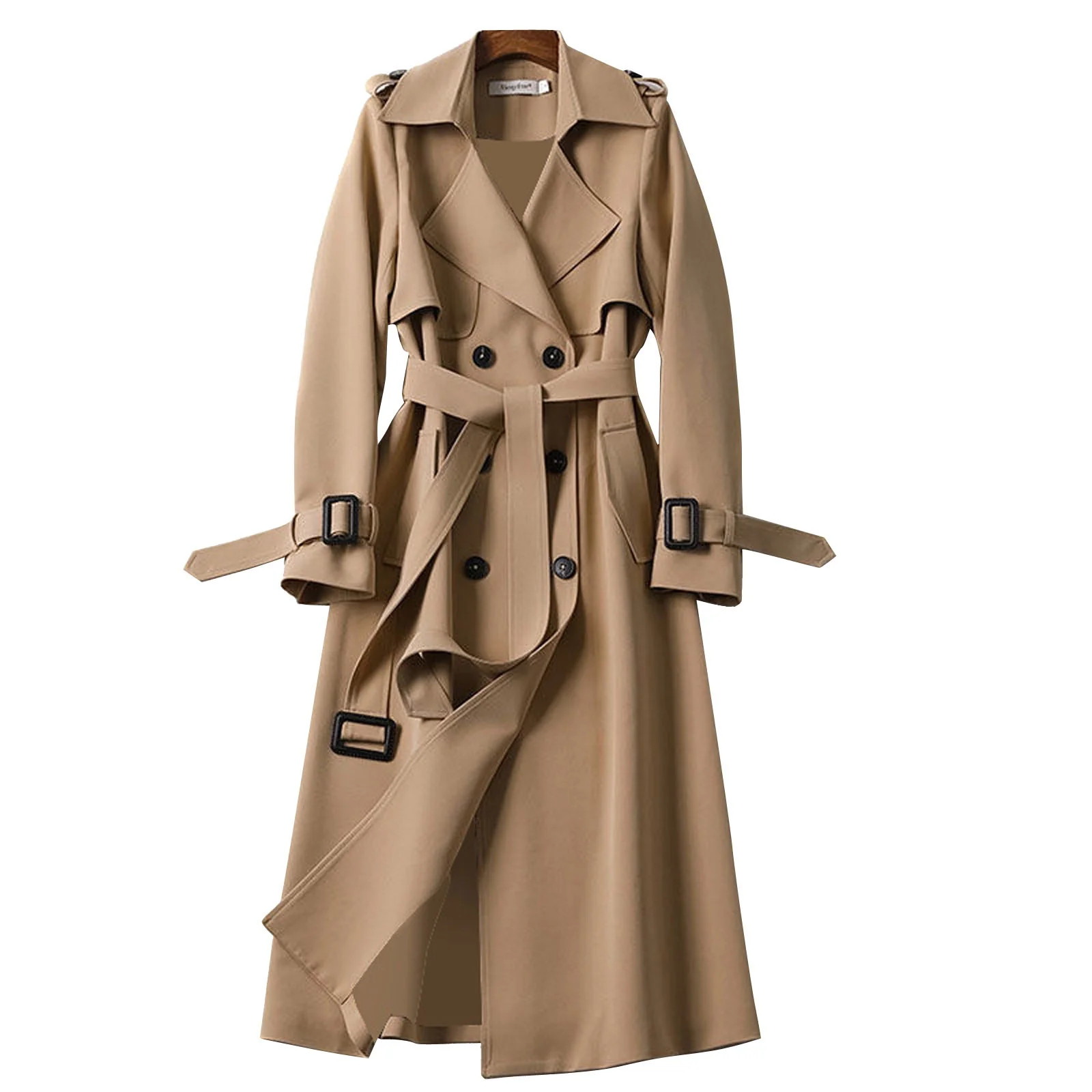Outfmvch Trench Coat For Women 2023 Winter Coats For Women Trench Windbreaker Fit Coat Solid Long... | Walmart (US)