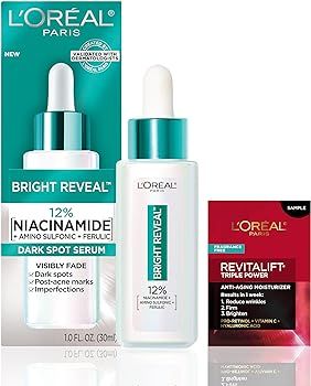 L’Oréal Paris Bright Reveal 12% [Niacinamide + Amino Sulfonic + Ferulic] Dark Spot Serum 1oz +... | Amazon (US)