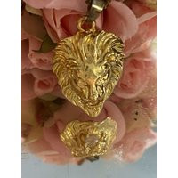 Vintage French Pendant Necklace, Lion Head, Crystal, Chain | Etsy (US)