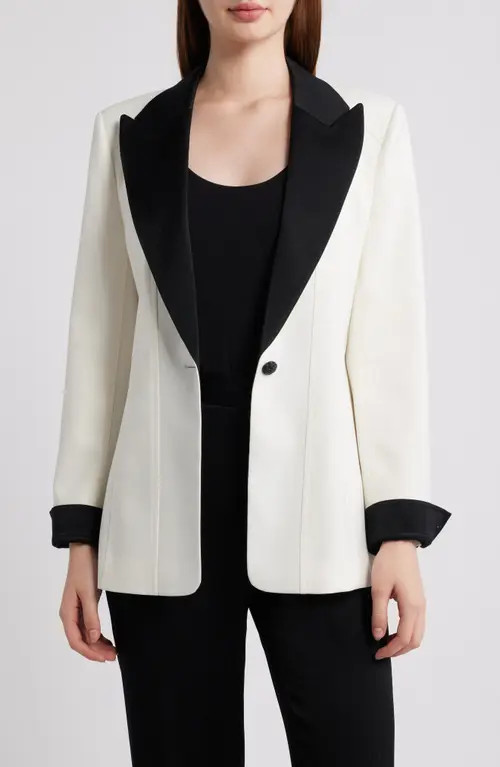 KOBI HALPERIN Camille Two Tone Wool Blend Blazer in Ivory /Black at Nordstrom, Size Xx-Large | Nordstrom