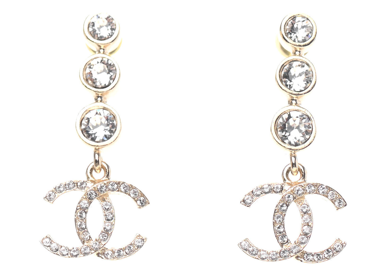 Women's Chanel Crystal CC Drop Earrings in Gold | StockX