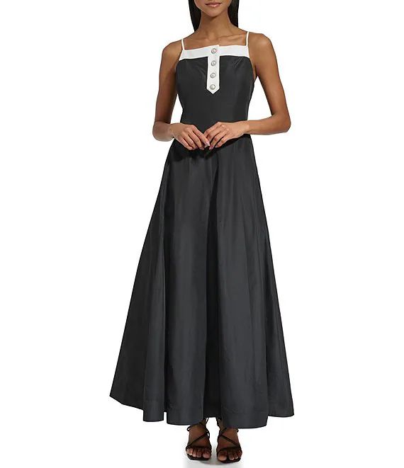 KARL LAGERFELD PARIS Taffeta Square Neck Sleeveless Pearl Button Gown | Dillard's | Dillard's