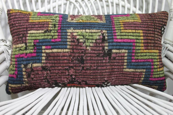 Kilim Pillow Lumbar Pillow Geometric Patterns Vintage Turkish Kilim Pillow Cover Cushion Cover Handm | Etsy (US)