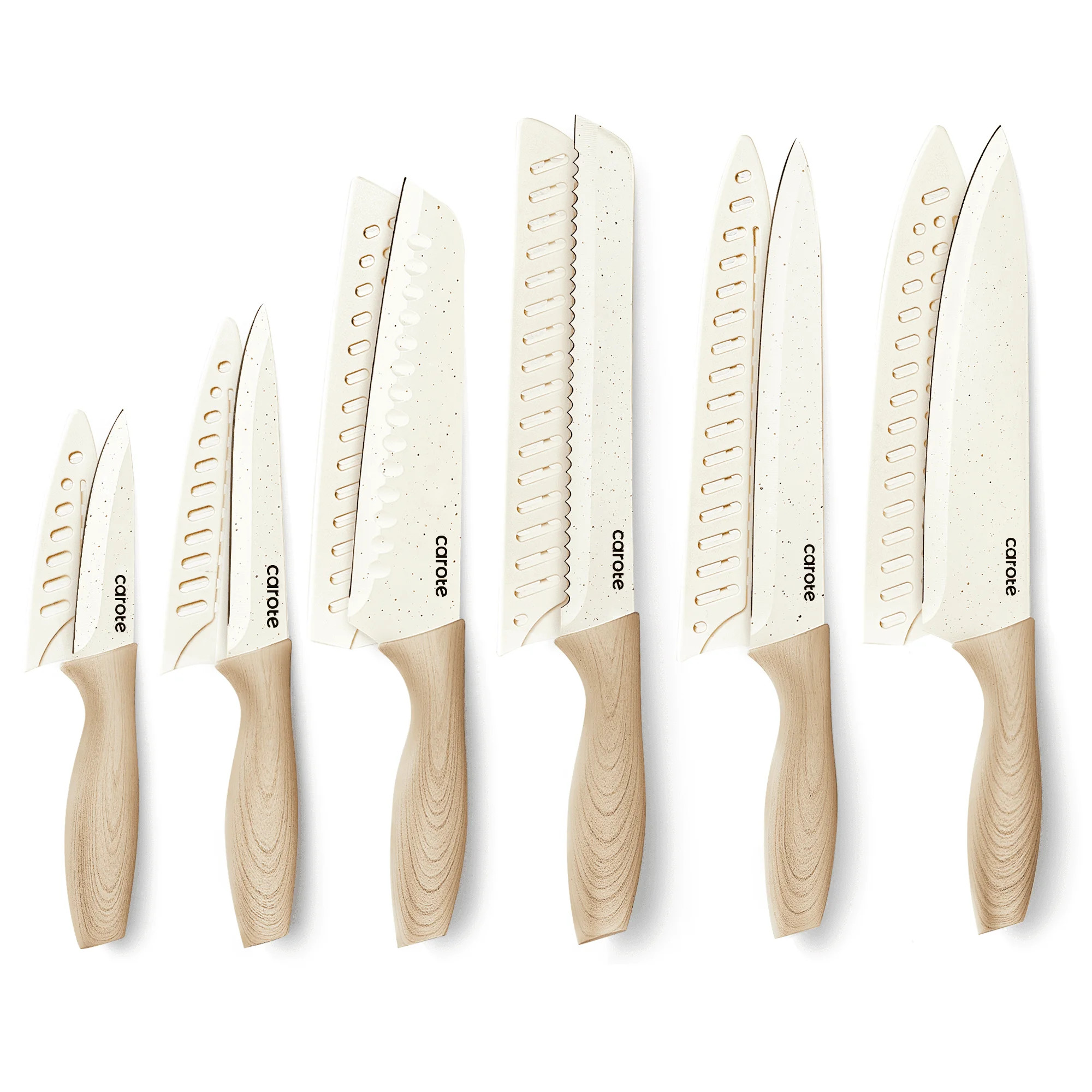 CAROTE 12PCS Knife Set with Blade Guards, White Granite Ceramic Coating, Stainless Steel Blade, S... | Walmart (US)