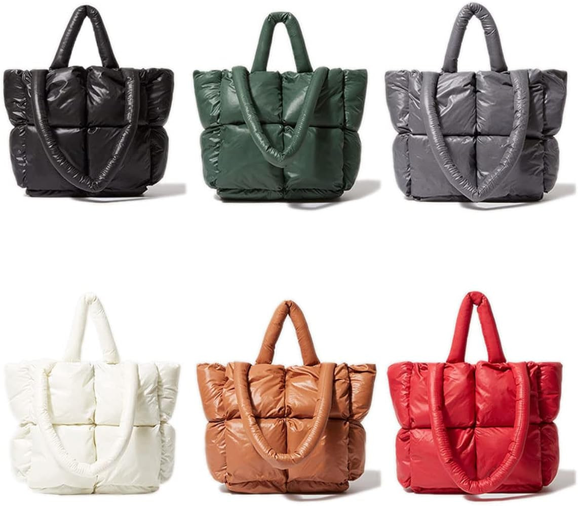 Large Puffer Tote Bag, Luxury Quilted Cotton Padded Designer Handbags for Women, Puffer Shoulder Bag | Amazon (US)