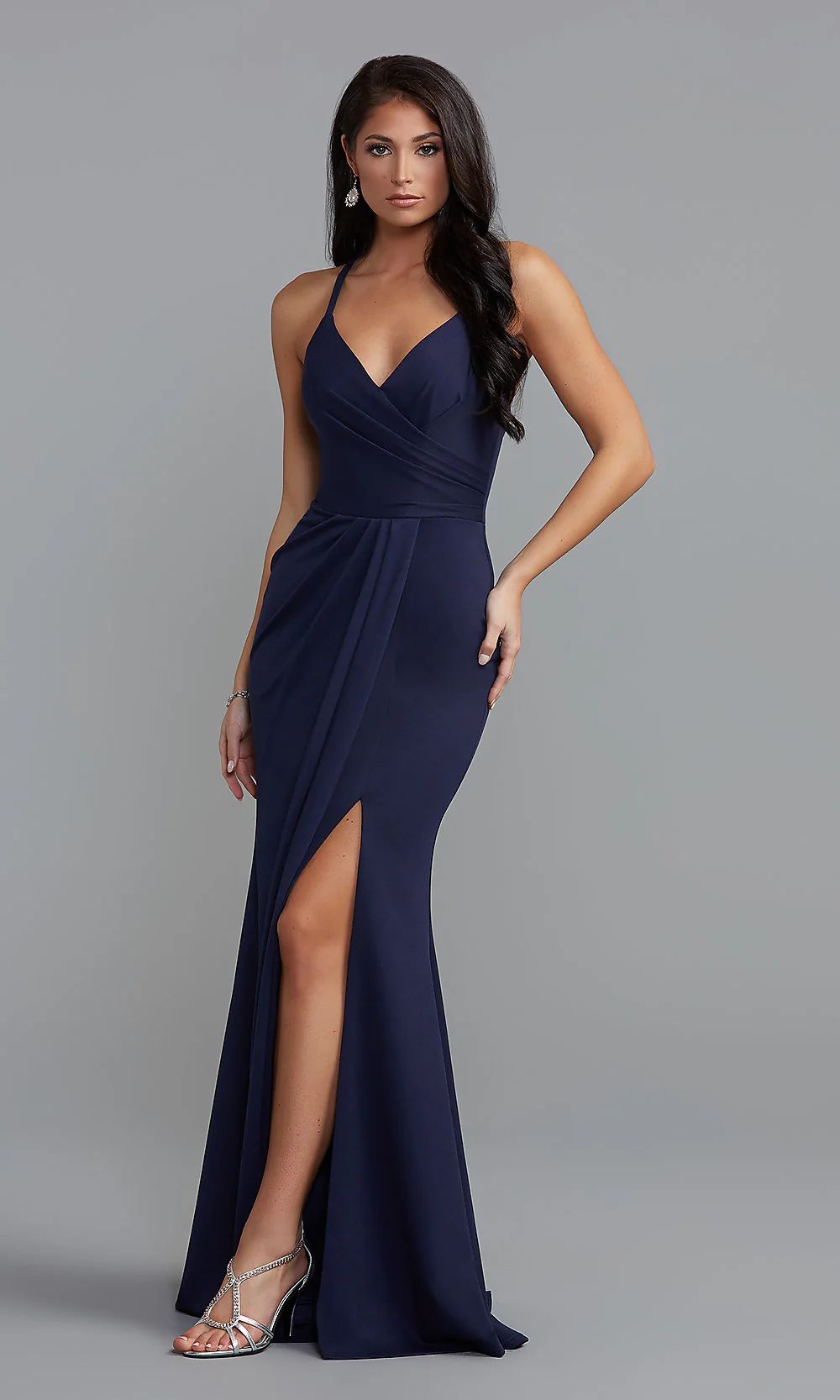 PromGirl Simple Long Prom Dress with Drape Front | Prom Girl