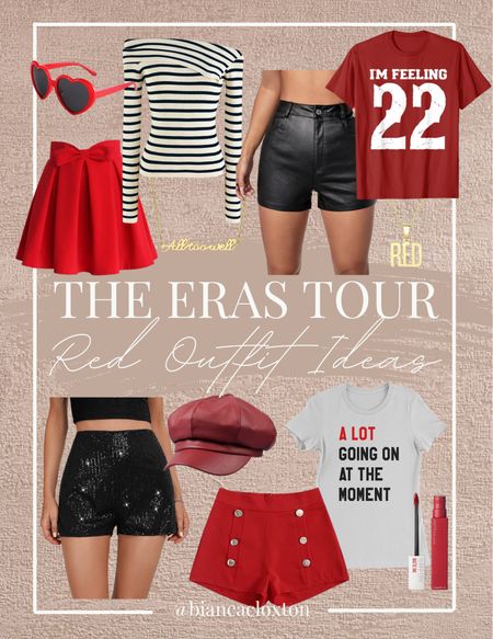Taylor Swift Eras Tour - Red Edit ❤️

Concert outfit, All Too Well, Sequin Shorts, Faux Leather Shorts, Red Shorts , Heart Glasses, Striped Shirt

#LTKunder50 #LTKstyletip #LTKFind