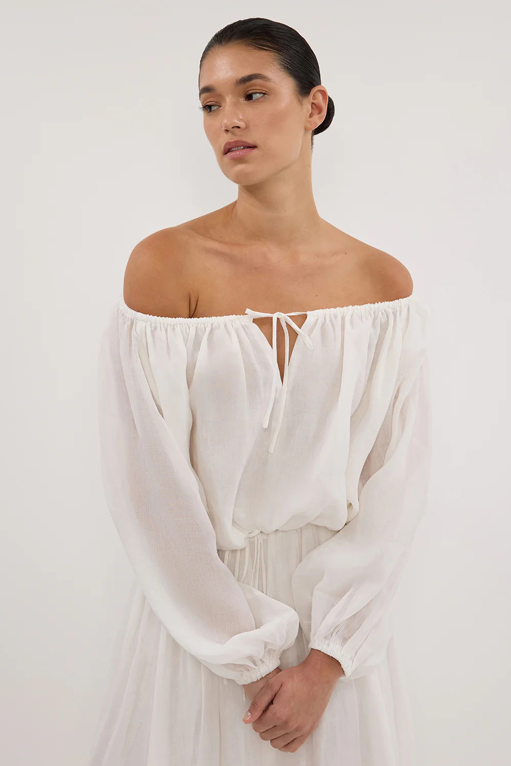 SELENE WHITE RAMIE LONG SLEEVE TOP | DISSH