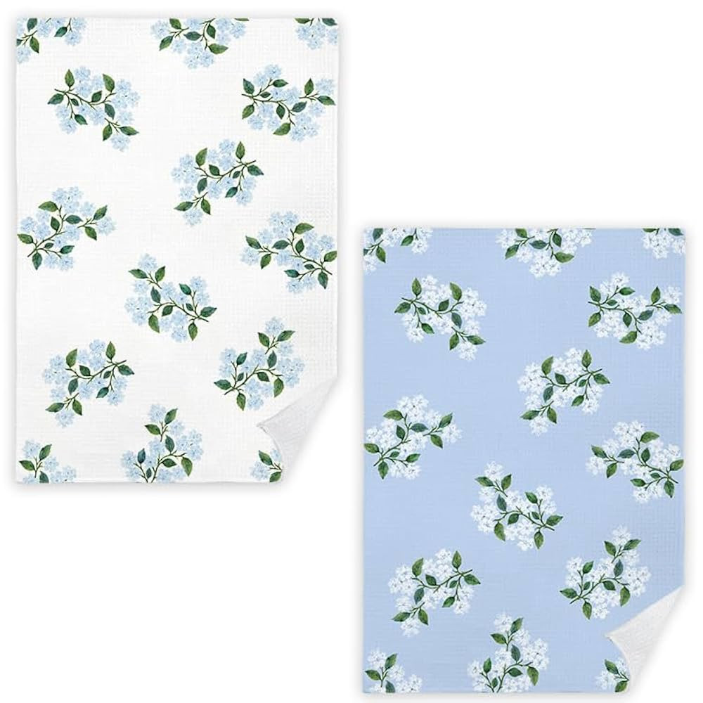 JINYO Blue Hydrangea Floral Kitchen Towels Set of 2, Farmhouse Spring Flower Dish Tea Towels for ... | Amazon (US)