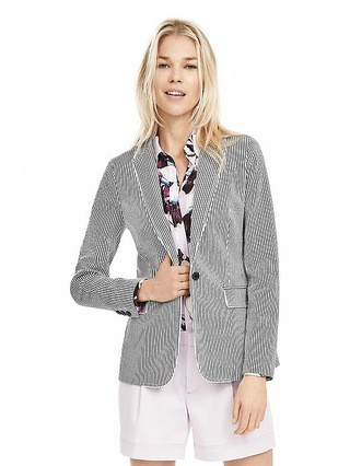 Banana Republic Seersucker One Button Blazer Size 0 Petite - Micro stripe | Banana Republic US