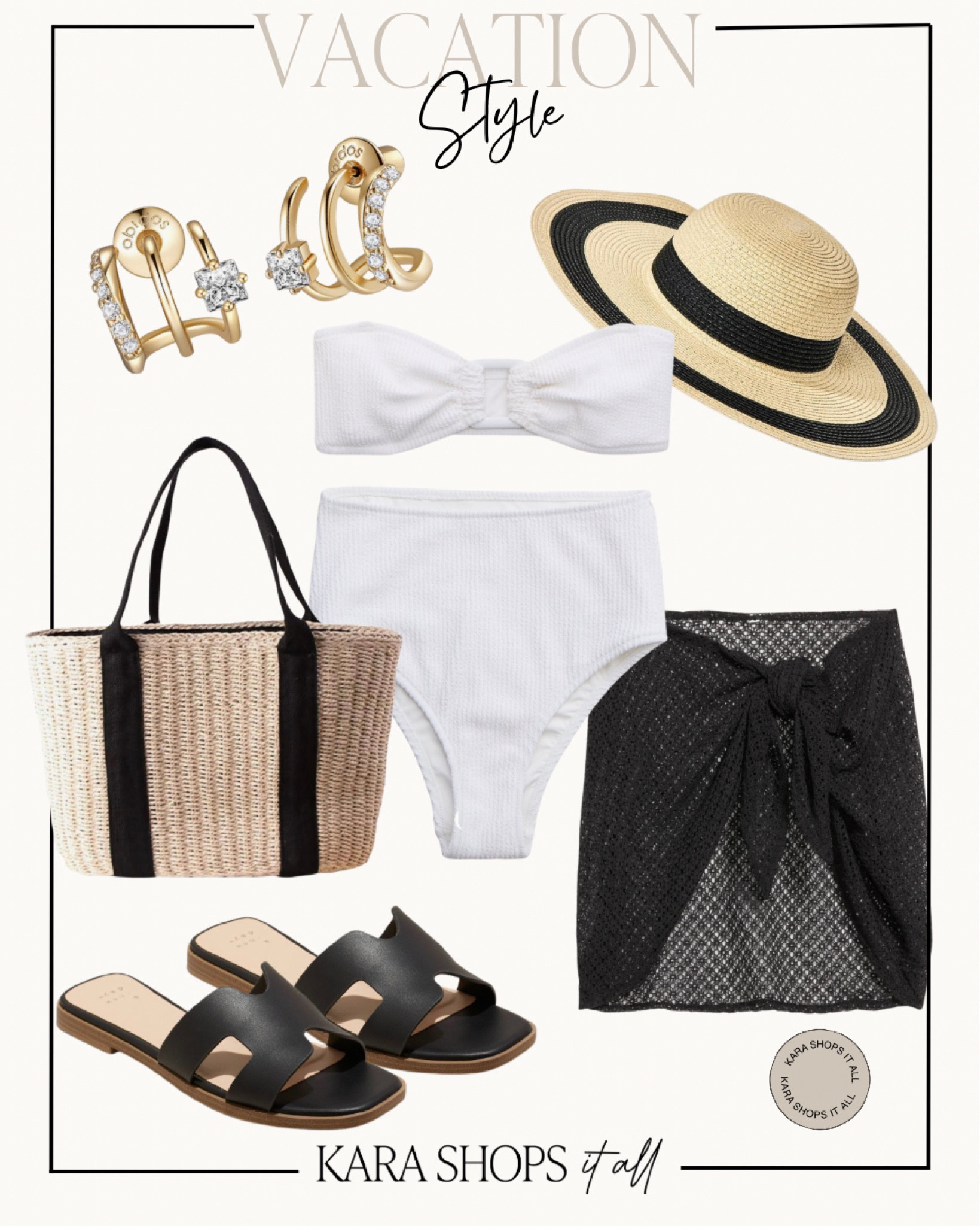 Vacation beach style! Black and white look! White bikini, high waisted bikini bottom, black coverup skirt, straw hat, straw purse, black sandals, and more! 
#Amazonfashion #Aerieswimsuit 

#LTKstyletip #LTKSeasonal #LTKsalealert