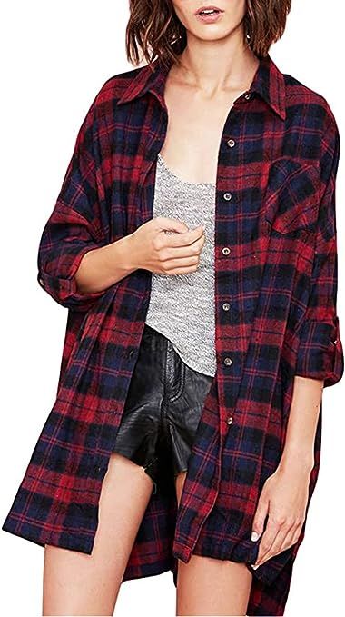 Zanzea Street Fashion Flannel Plaid Shirt Buffalo for Women Long Sleeve Check Button Down Tops Bl... | Amazon (US)