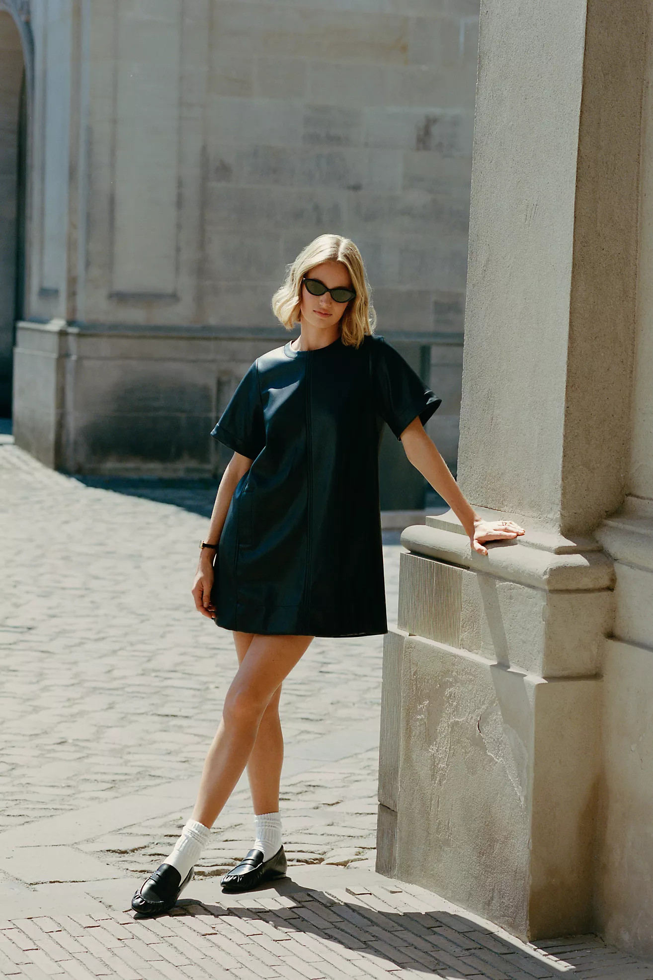 Emmy Faux Leather Short-Sleeve Mini Dress by Maeve | Anthropologie (US)