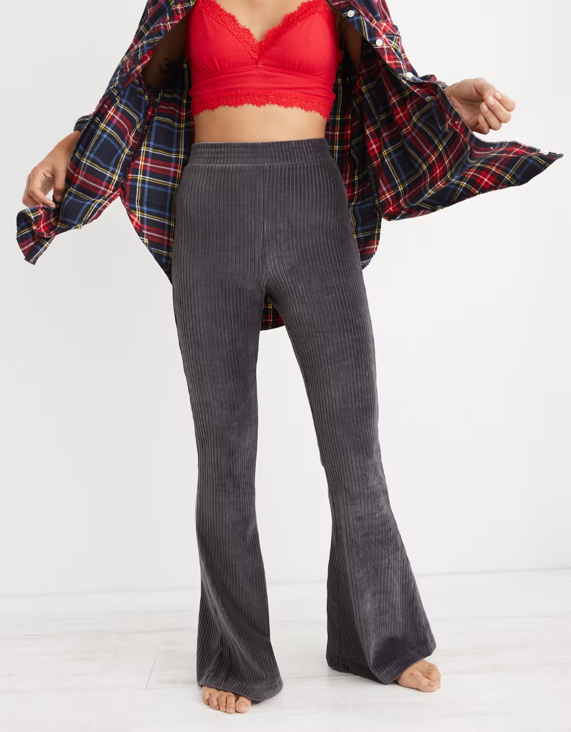 Aerie Groove-On Velour High Waisted Flare Pant | American Eagle Outfitters (US & CA)
