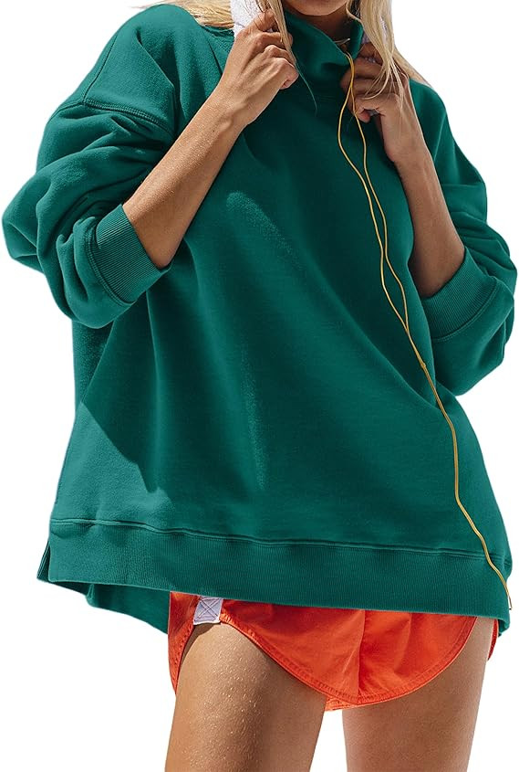 Womens Mock Neck Sweatshirts Oversized Fleece Turtleneck Long Sleeve Loose Fit Drop Shoulder Pull... | Amazon (US)