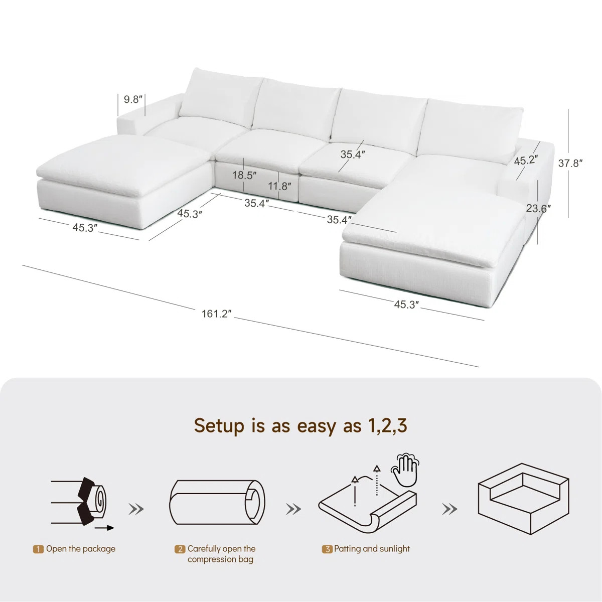 161.2"  Oversized Cloud Couch, Cloud Comfy Sofa For Living Room, U Shaped Modular 4 Deep Seater C... | Wayfair North America