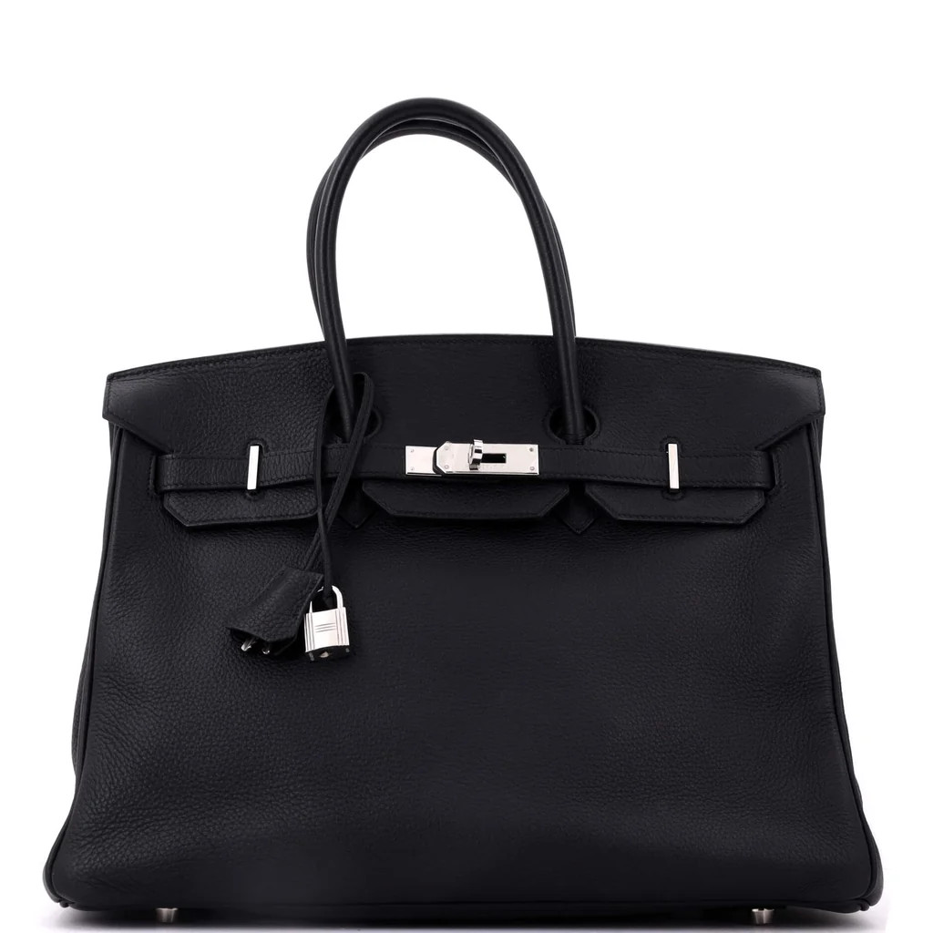 Birkin Handbag Noir Clemence with Palladium Hardware 35 | Rebag