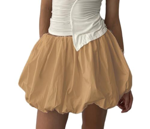 UAURORAO Y2k Bubble Mini Skirts Women Ruffle Hem A line Pleated Short Skirts High Waist Puffy Flared Balloon Skirts(Fashion 99- Yellow,Large) | Amazon (US)