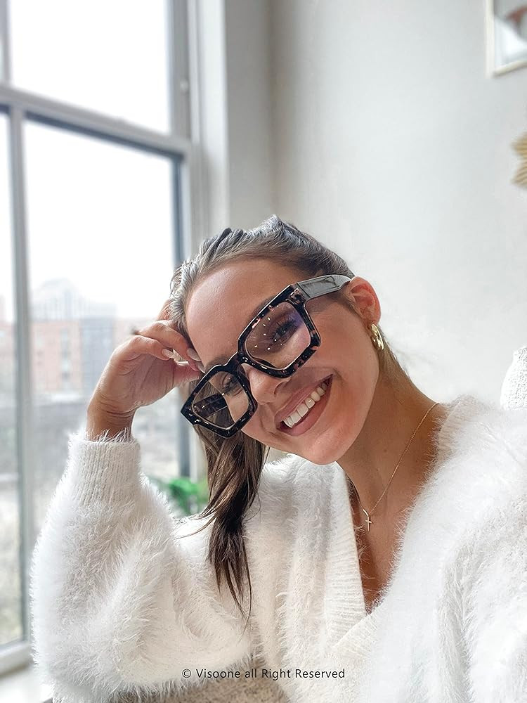 VISOONE Blue Light Blocking Glasses Rectangle Chic Preppy Look MultiColor Frame for Women Men RIV... | Amazon (US)