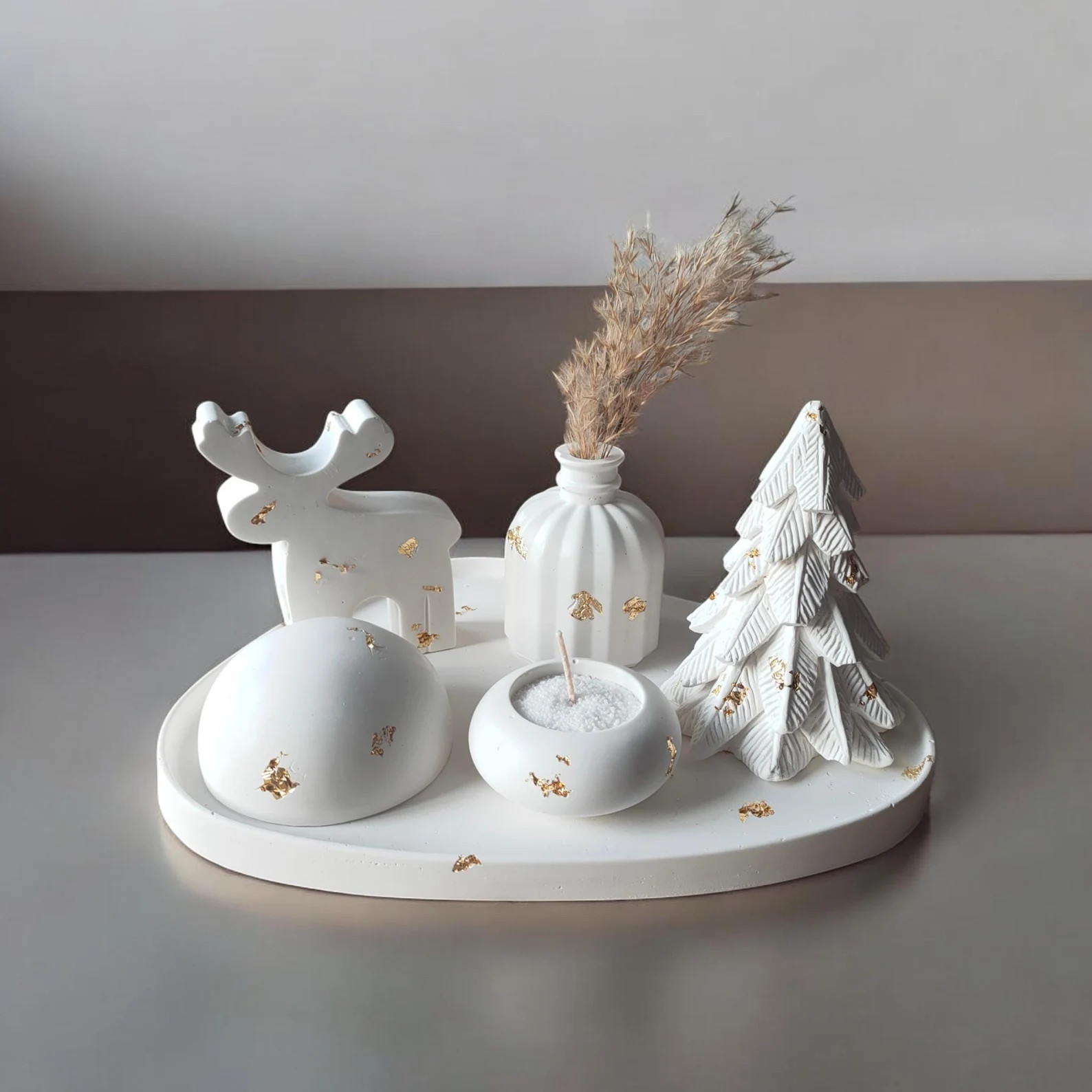 Concrete Christmas Decor Gift Set, White Noel Ornaments, New Year Deer and Tree Figure, Handmade ... | Etsy (US)