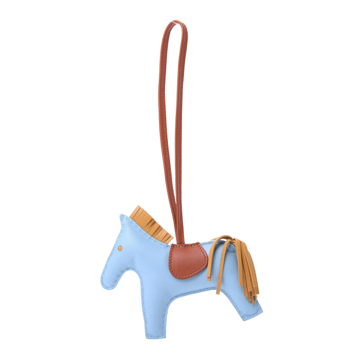 HERMES Milo Lambskin Grigri Rodeo Horse Bag Charm GM Celeste Naturel Bouton D'Or Cornaline | FASH... | Fashionphile