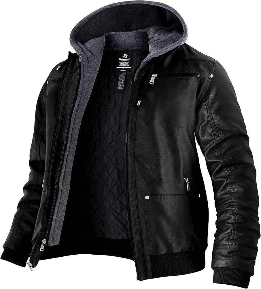 Wantdo Men's Winter Coat Faux Leather Spring Jacket with Removable Hooded Casual | Amazon (CA)