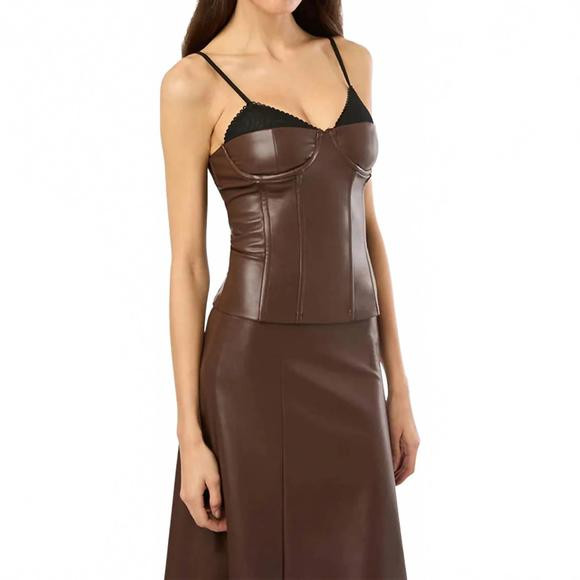NEW WE WORE WHAT corset vegan leather top in brown | Poshmark