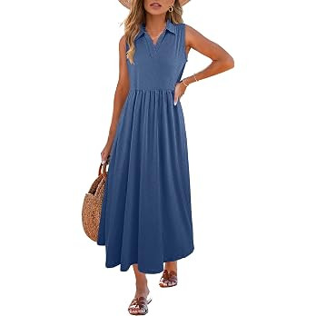 ANRABESS Womens Casual Dress Summer Sleeveless V Neck Sundress Aline Flowy Beach Maxi Dresses Tra... | Amazon (US)