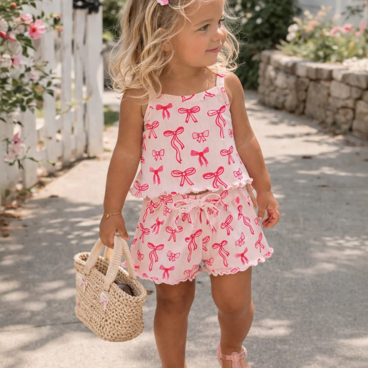 Pink Bows / Organic Pointelle Summer Set | SpearmintLOVE