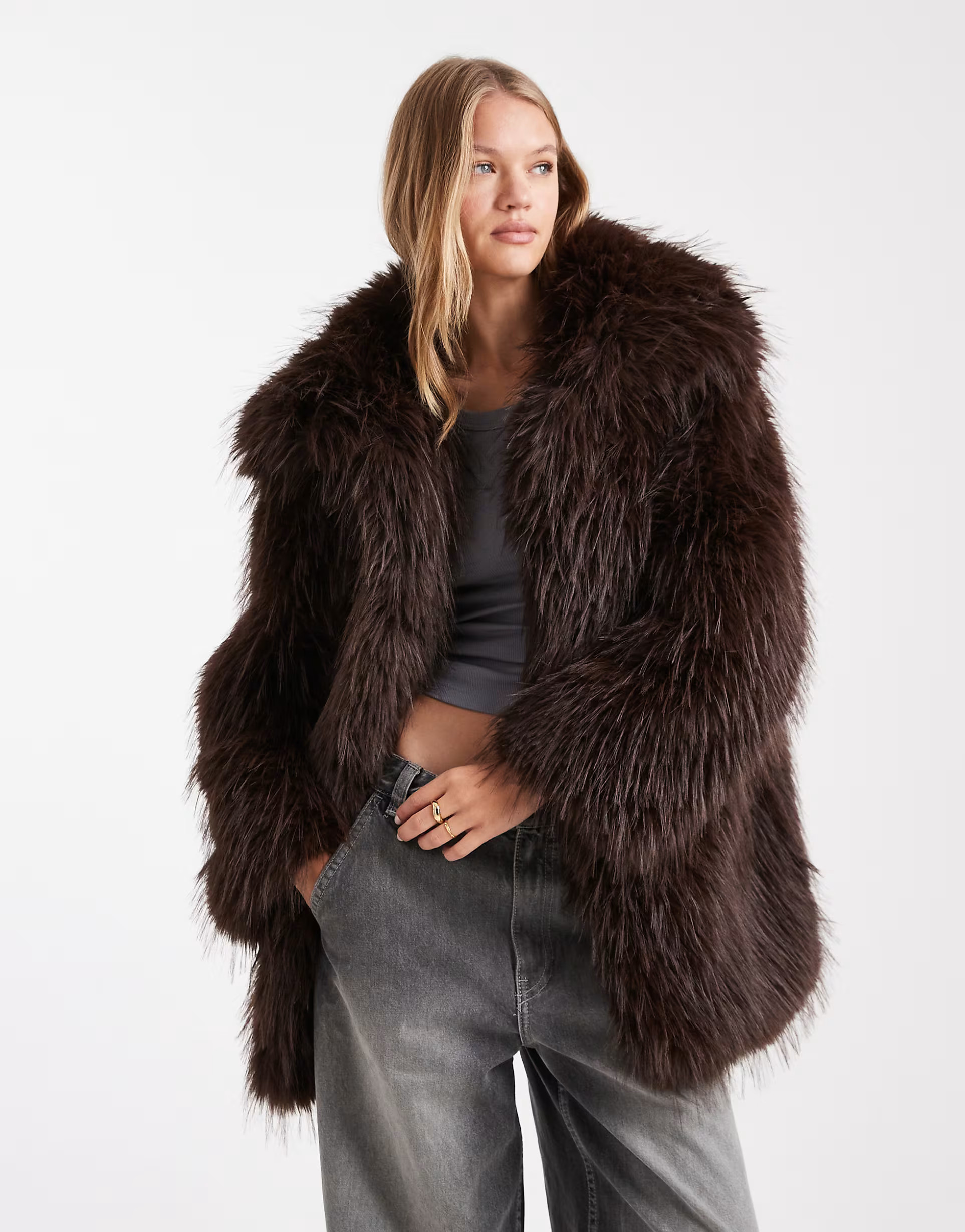 ASOS DESIGN faux fur coat in chocolate | ASOS | ASOS (Global)