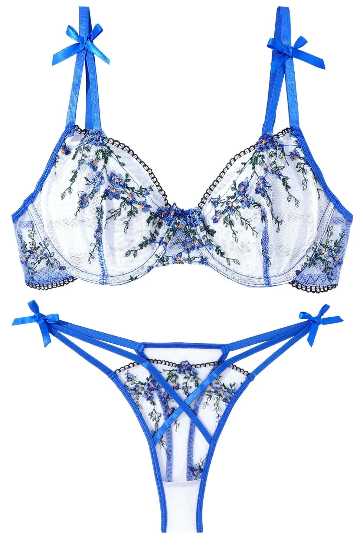 Ausing Lingerie Bra and Panty Set for Women 2 Piece Lace Floral Embroidery See Through Underwear ... | Walmart (US)