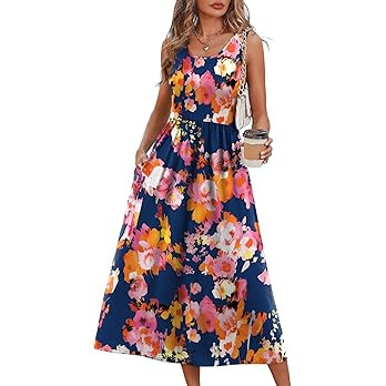WIHOLL Summer Dresses for Women Flowy Casual Midi Dress Beach Vacation Sundresses with Pockets | Amazon (US)
