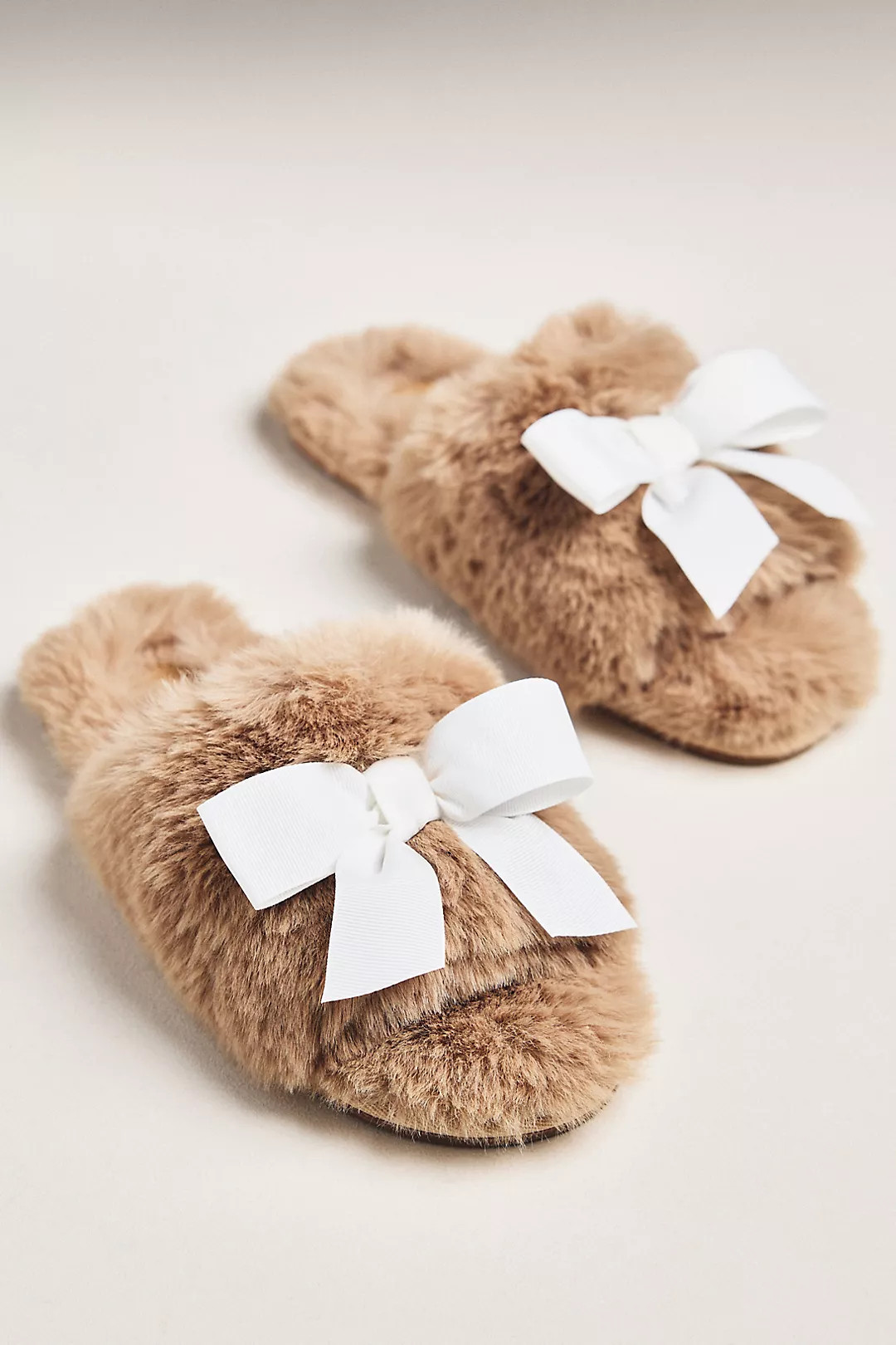 Maeve Faux Fur Open-Toe Bow Slippers | Anthropologie (US)