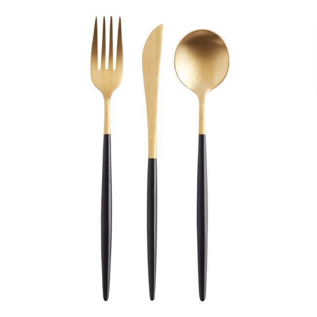 Black And Gold Shay Flatware Collection | World Market