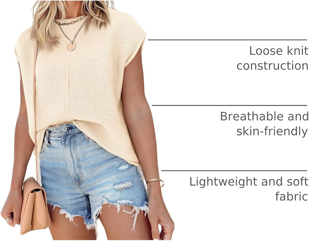 Saodimallsu Womens Summer Cap Sleeve Tops Casual Crew Neck Loose Fit Knit Lightweight Sweater Pul... | Amazon (US)