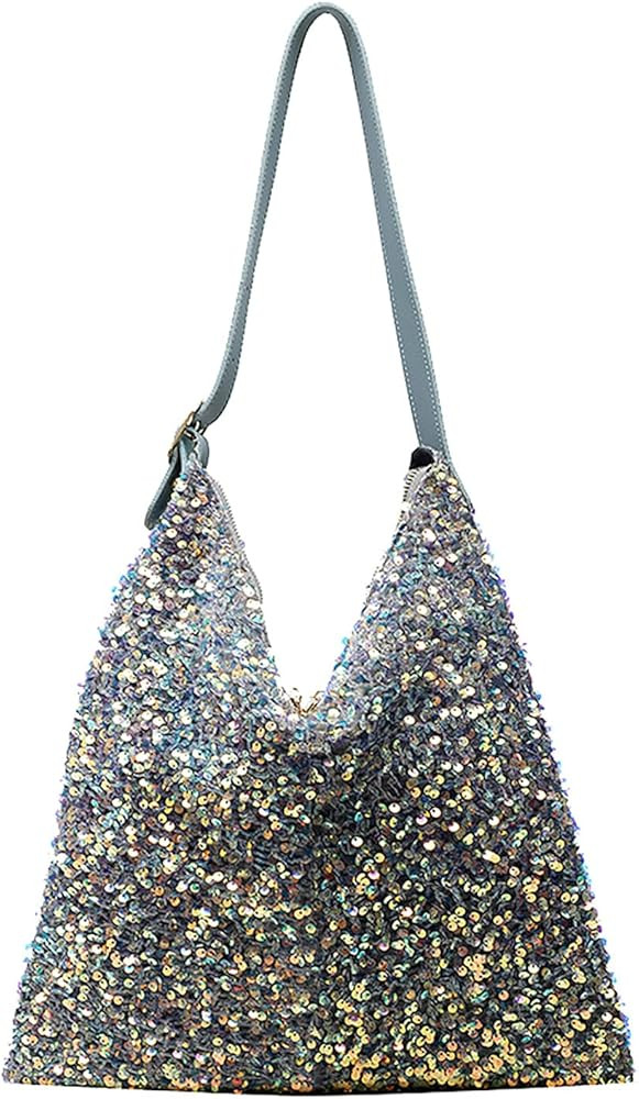 Aisi Women Glitter Sequin Shoulder Tote Bag Girls Large Capacity Shiny Shopping Bag Pouch | Amazon (US)