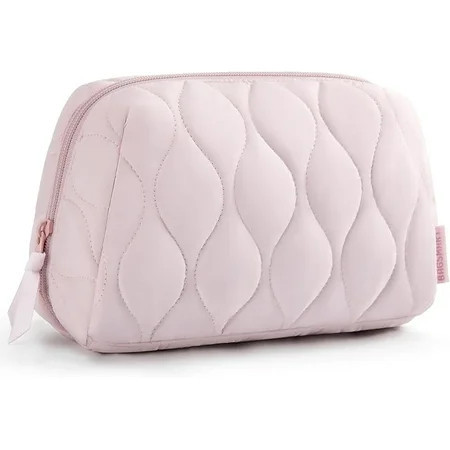 Makeup Bag Travel Cosmetic Bag Puffy Padded Make Up Bag for Women Makeup Organizer Case Wide-open Pouch Purse Travel Essentials Toiletries Accessories Brushes Pink | Walmart (US)