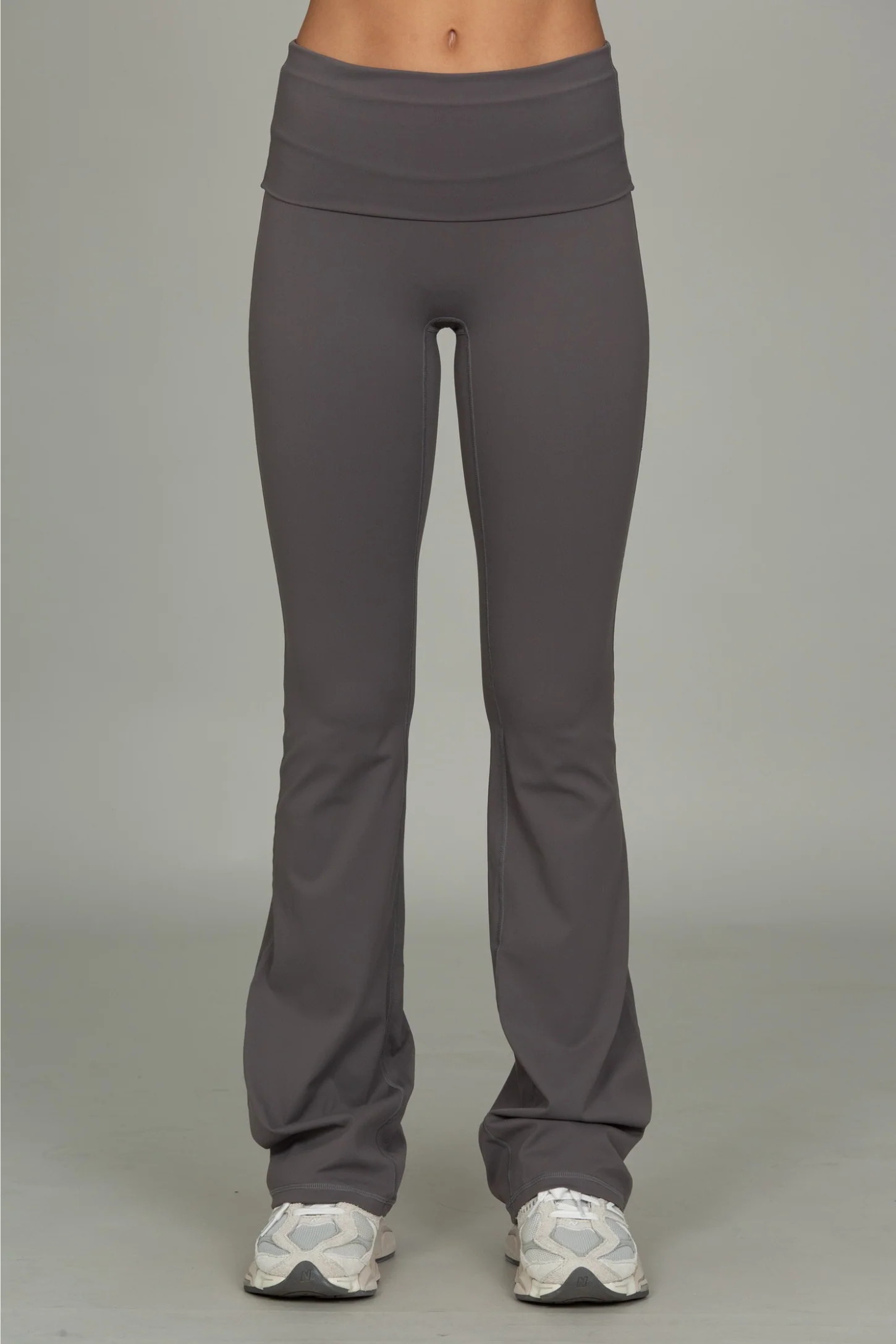 Shadow Grey Essential Foldover Flare Pant | Gold Hinge