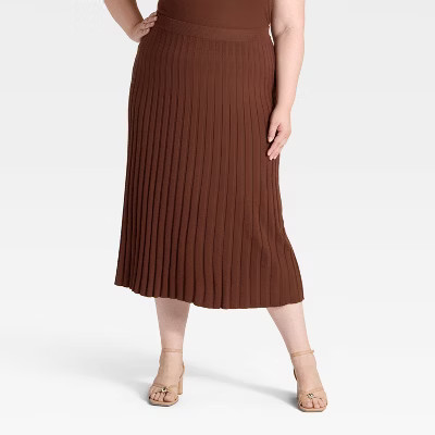 Women's Ribbed Mini Sweater Skirt - A New Day™ Brown 1X | Target