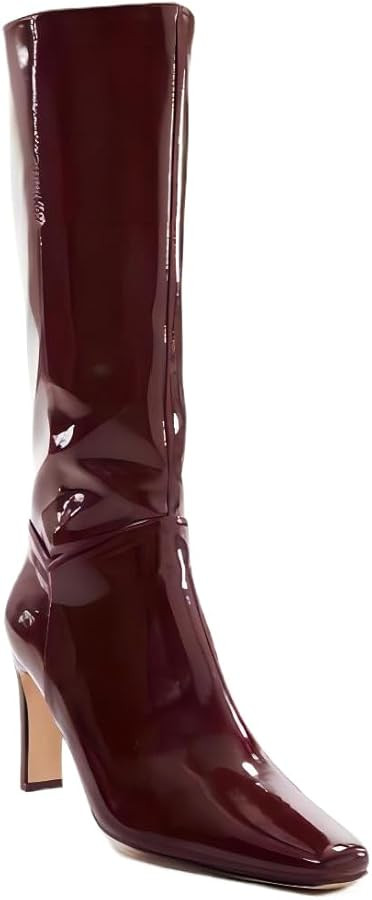 Women's Patent Leather Knee-High Boots, Square Toe Chunky Heel Fashion Wide Calf Knee High Long B... | Amazon (US)
