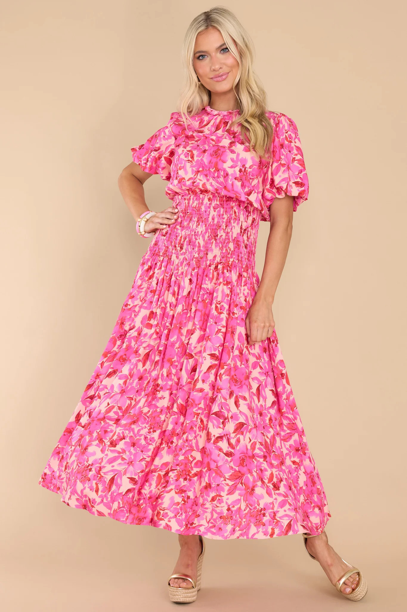 Take Me Traveling Fuchsia Floral Print Maxi Dress | Red Dress 