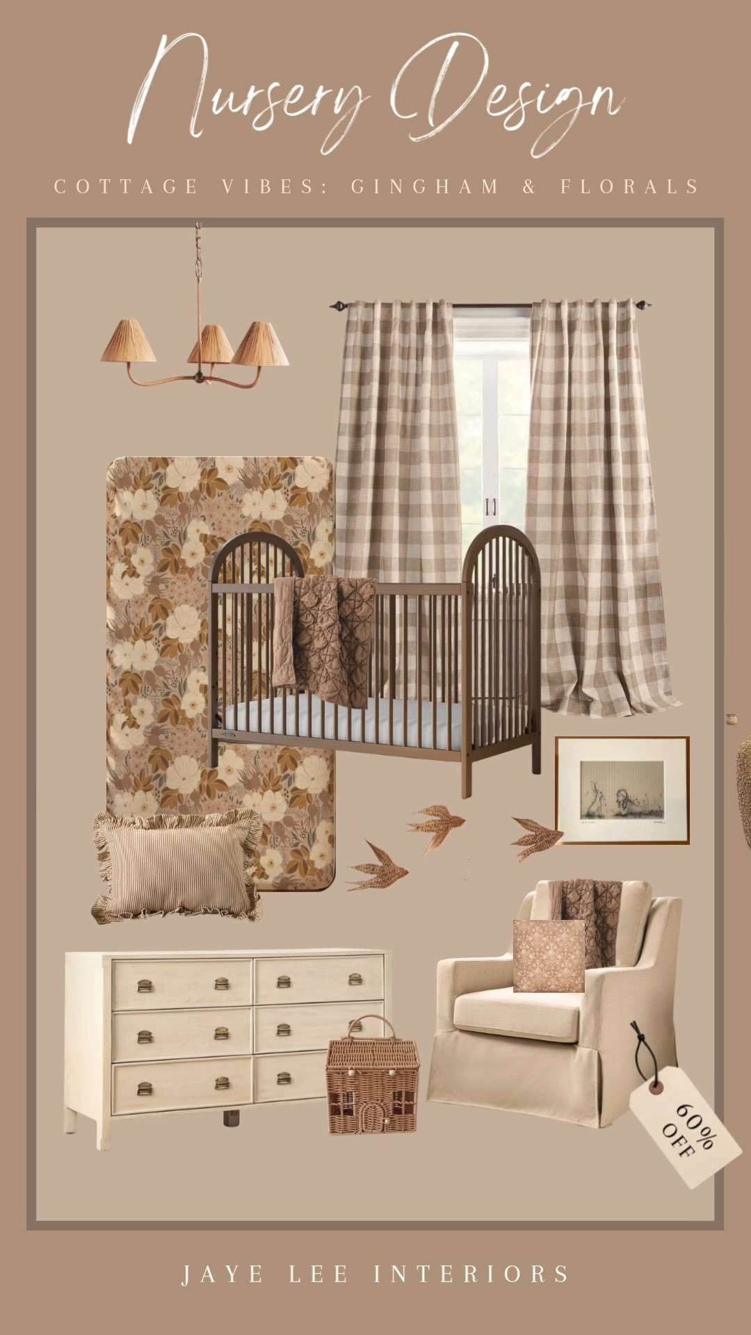 Moody florals and classic gingham create a cottage core nursery, perfect for a baby girl!
#nurserydesign #cozycottage #cribsheets #McGeeDresser #wayfairnurseryfurniture #throwpillows #babyroom #babygirlnursery #projectnursery #jleeinteriors #dollhousebasket #swivelglider #nurseryart #ginghamcurtains #chandelier 

 #LTKHome #LTKBaby #LTKBump