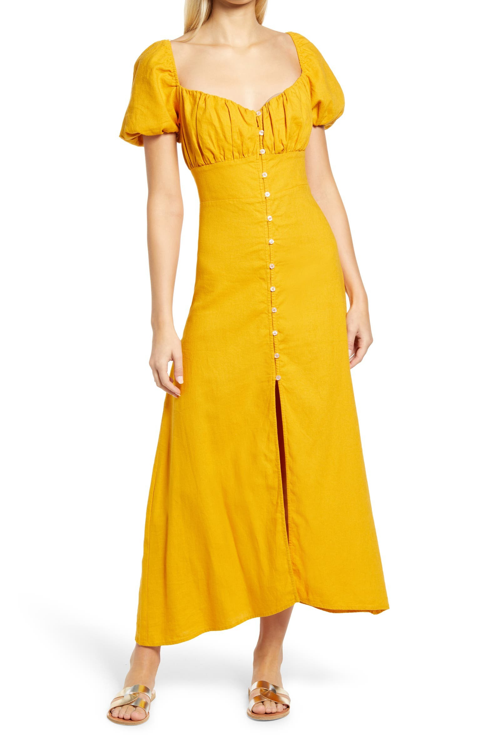 Women's Puff Sleeve Button Midi Dress | Nordstrom