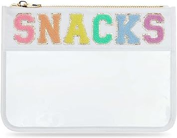 Chenille Letter Snack Pouch - PVC and Nylon Clear Flat Pouch For Travel and Organization, Glitter... | Amazon (US)