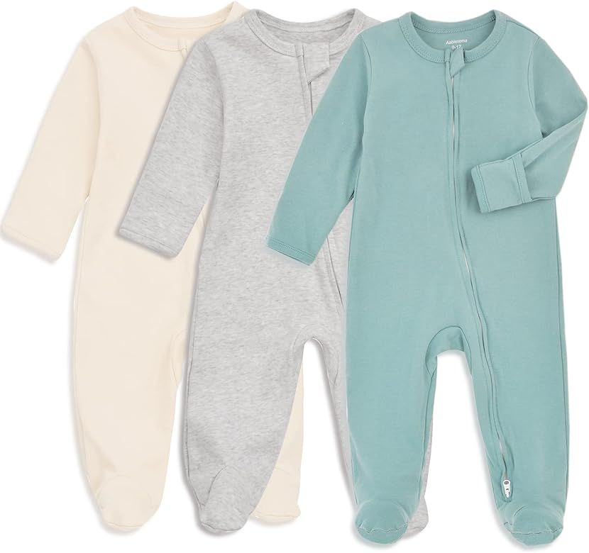 Baby Footed Pajamas with Mitten Cuffs, Double Zipper Infant Cotton Onesie Sleeper Pjs, Newborn Footi | Amazon (US)