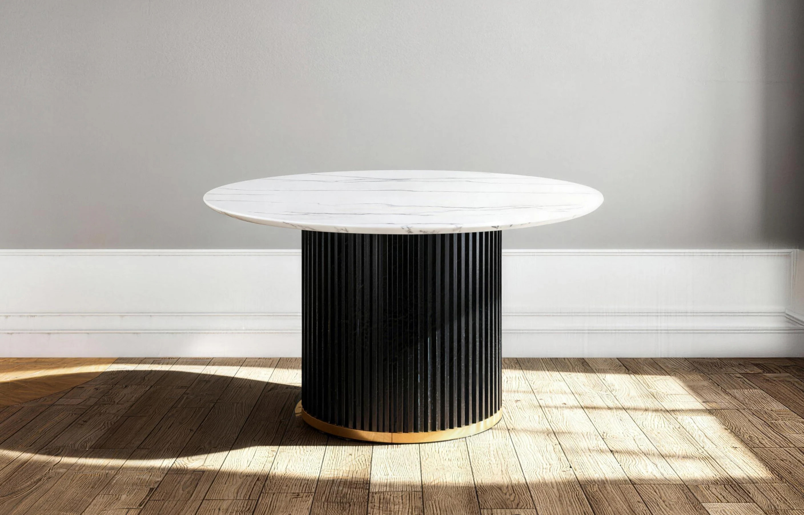 LUXEYARD 46 Inch Round Faux Marble Dining Table Black Wave Metal Base with Gold Decoration Accommodates 4 People for Kitchen Dining Room one_size | Lowe's