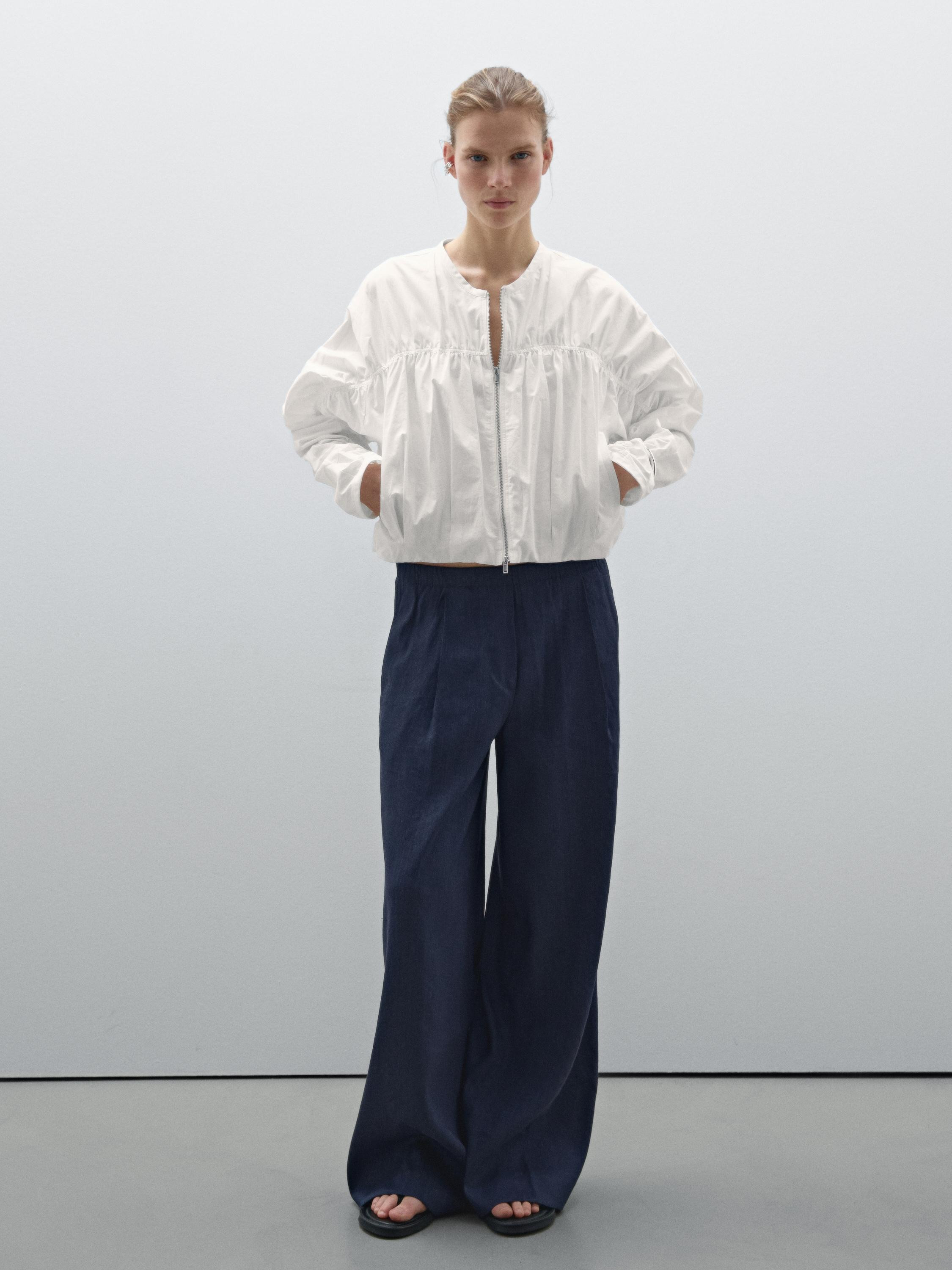 Straight fit flowing linen blend trousers | Massimo Dutti UK